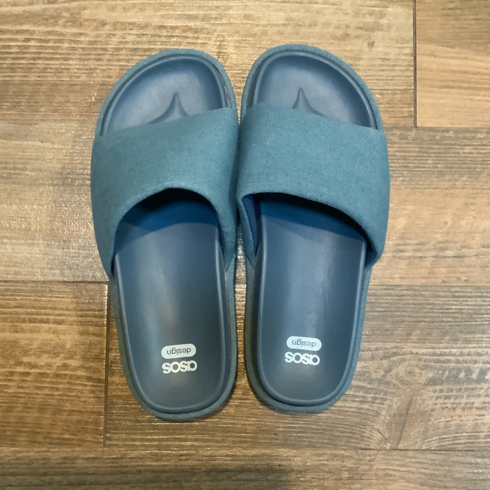 ASOS Design Platform Sandals Denim Blue Women Size 8 Slides Festival Flatform